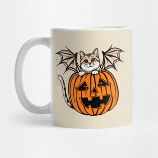 Cute Creepy Cat With Bat Wings In A Jack O Lantern Funny Halloween Mug